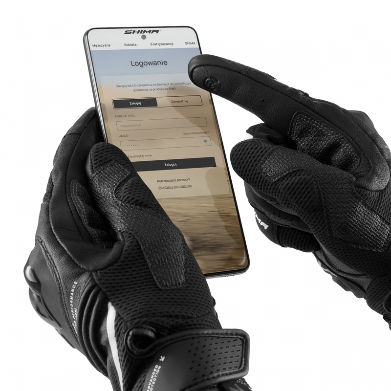 Guantes de moto para mujer Shima Spark 3.0, color negro y blanco.