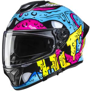 Casco integral de motocicleta HJC C71 Squeeze MC28 azul-amarillo-rosa