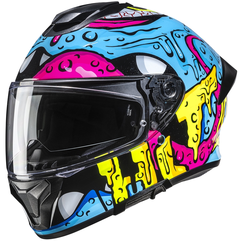 Casco integral de motocicleta HJC C71 Squeeze MC28 azul-amarillo-rosa