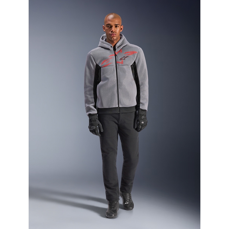 Sudadera de moto Alpinestars Chrome Superairflow negra-gris claro-rojo flúor