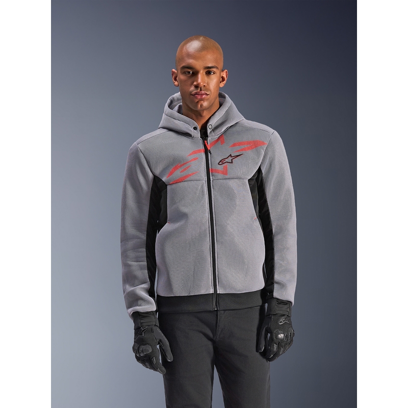Sudadera de moto Alpinestars Chrome Superairflow negra-gris claro-rojo flúor