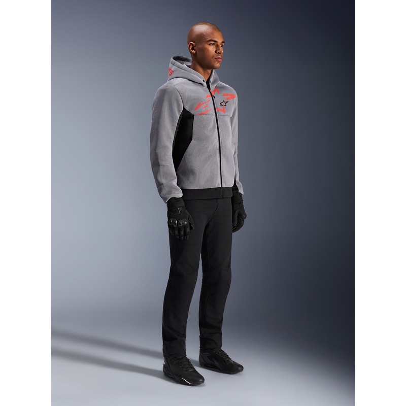 Sudadera de moto Alpinestars Chrome Superairflow negra-gris claro-rojo flúor