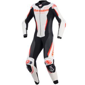 Mono de moto de cuero de una pieza para mujer Alpinestars Stella GP-R7 blanco-rojo flúor-negro