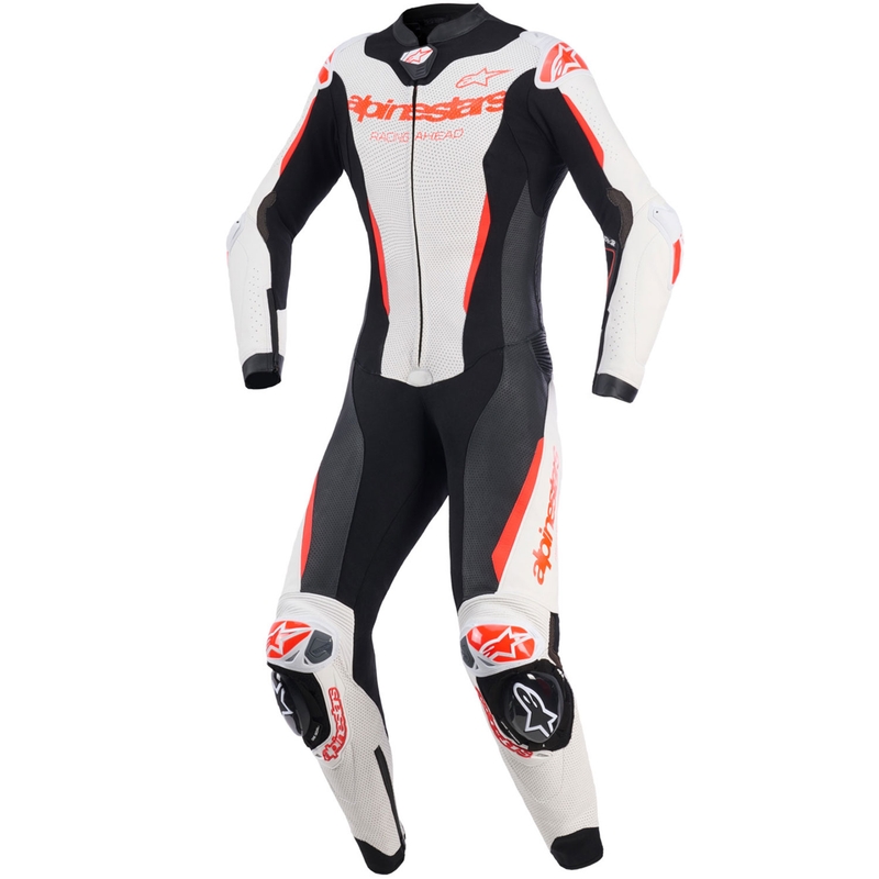Mono de moto de cuero de una pieza para mujer Alpinestars Stella GP-R7 blanco-rojo flúor-negro