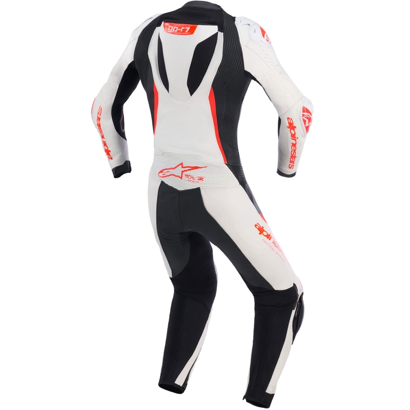 Mono de moto de cuero de una pieza para mujer Alpinestars Stella GP-R7 blanco-rojo flúor-negro