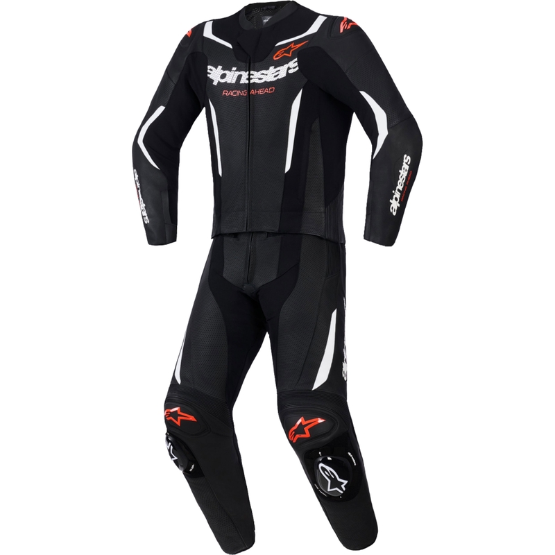 Mono de cuero de dos piezas Alpinestars GP Force V2 negro-blanco-rojo flúor
