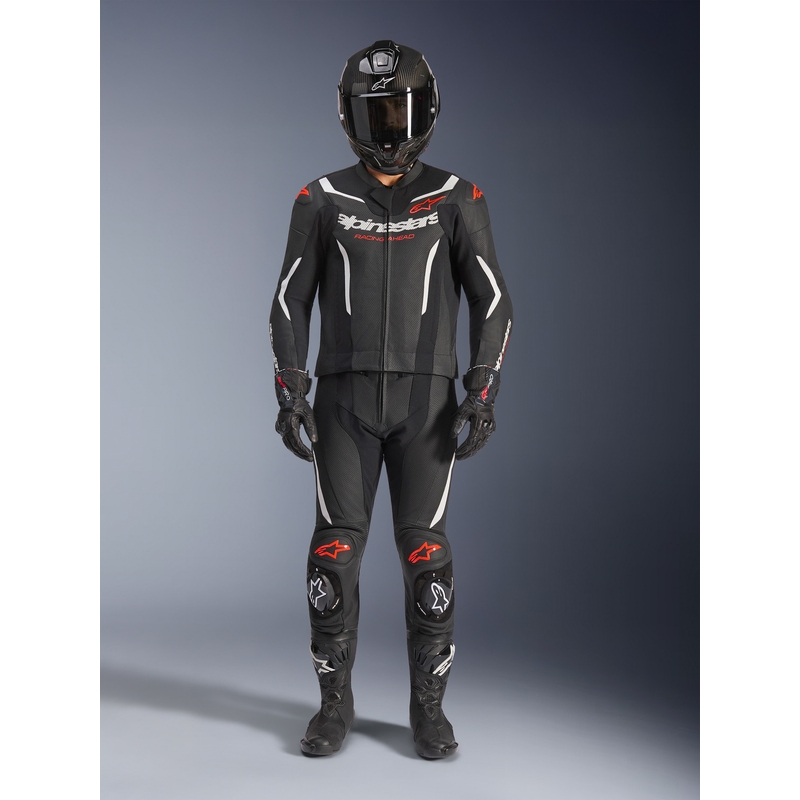 Mono de cuero de dos piezas Alpinestars GP Force V2 negro-blanco-rojo flúor