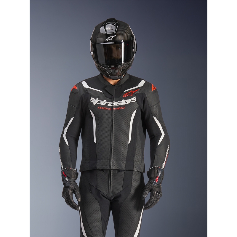 Mono de cuero de dos piezas Alpinestars GP Force V2 negro-blanco-rojo flúor