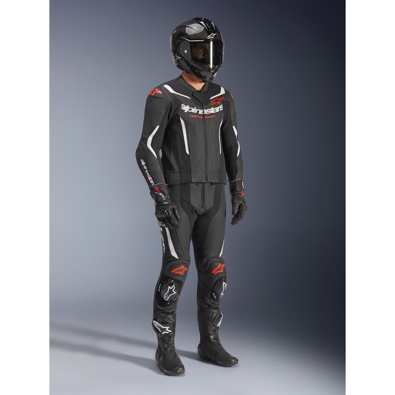 Mono de cuero de dos piezas Alpinestars GP Force V2 negro-blanco-rojo flúor