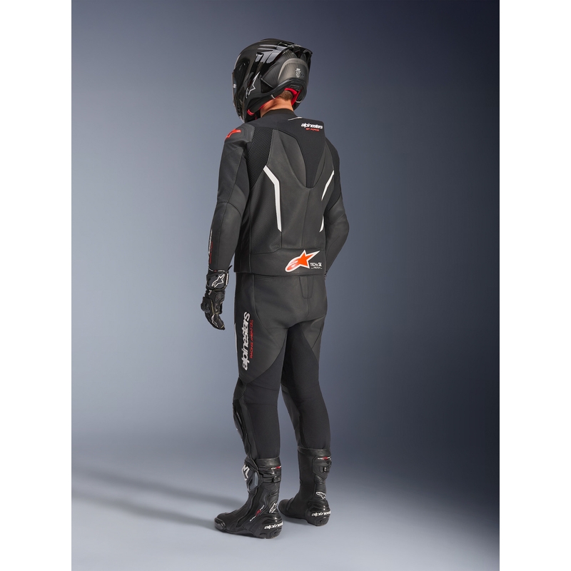 Mono de cuero de dos piezas Alpinestars GP Force V2 negro-blanco-rojo flúor