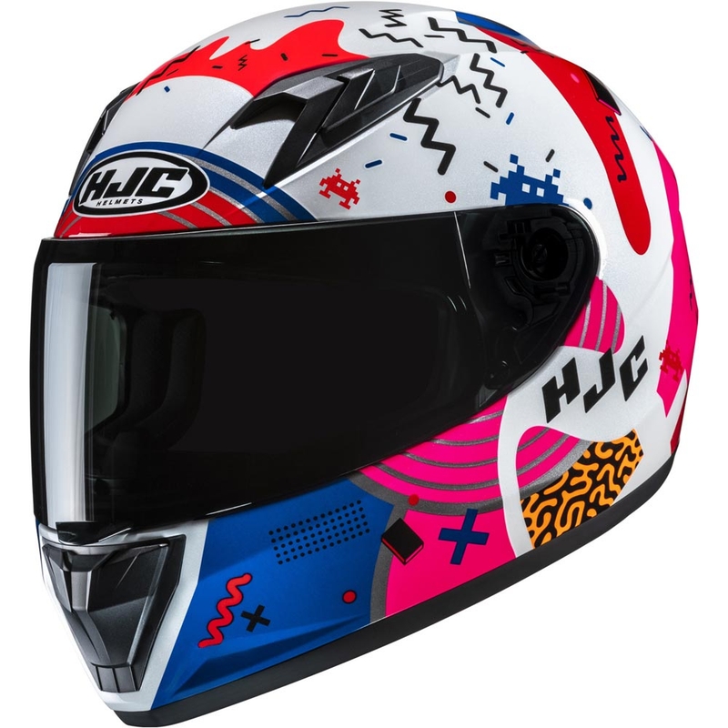 Casco integral de moto para niños HJC Y10 Mika MC28 blanco-rosa-azul