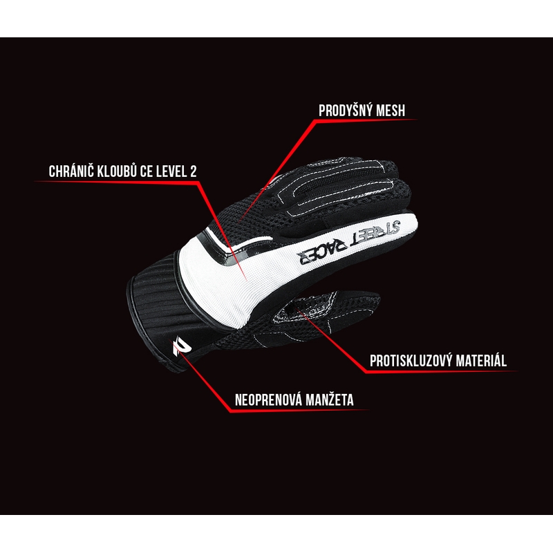 Guantes de moto Street Racer Stunt en blanco y negro