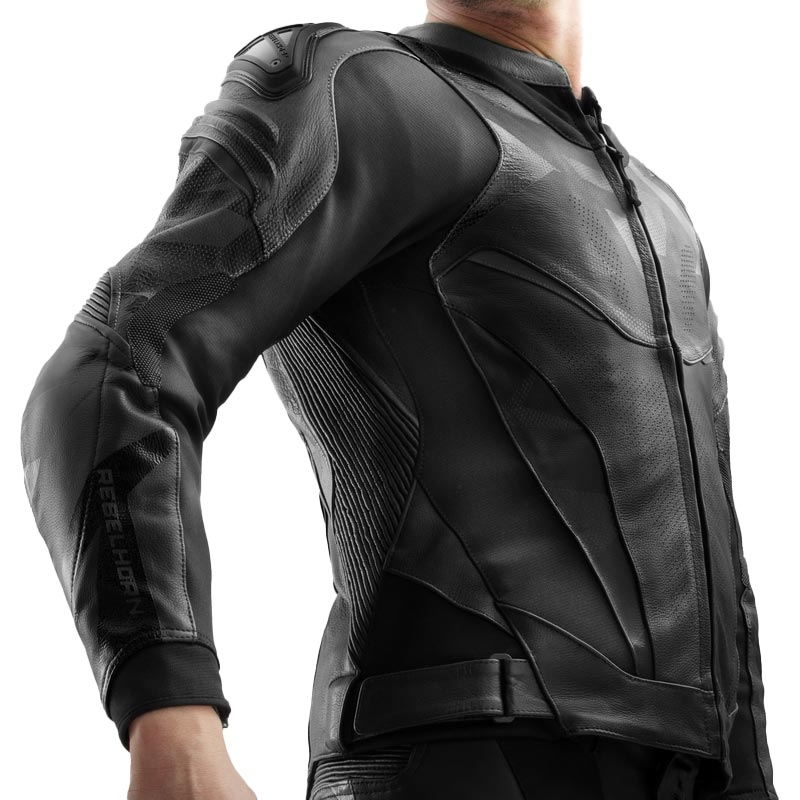 Chaqueta de cuero para motociclista Rebelhorn Inferno negra
