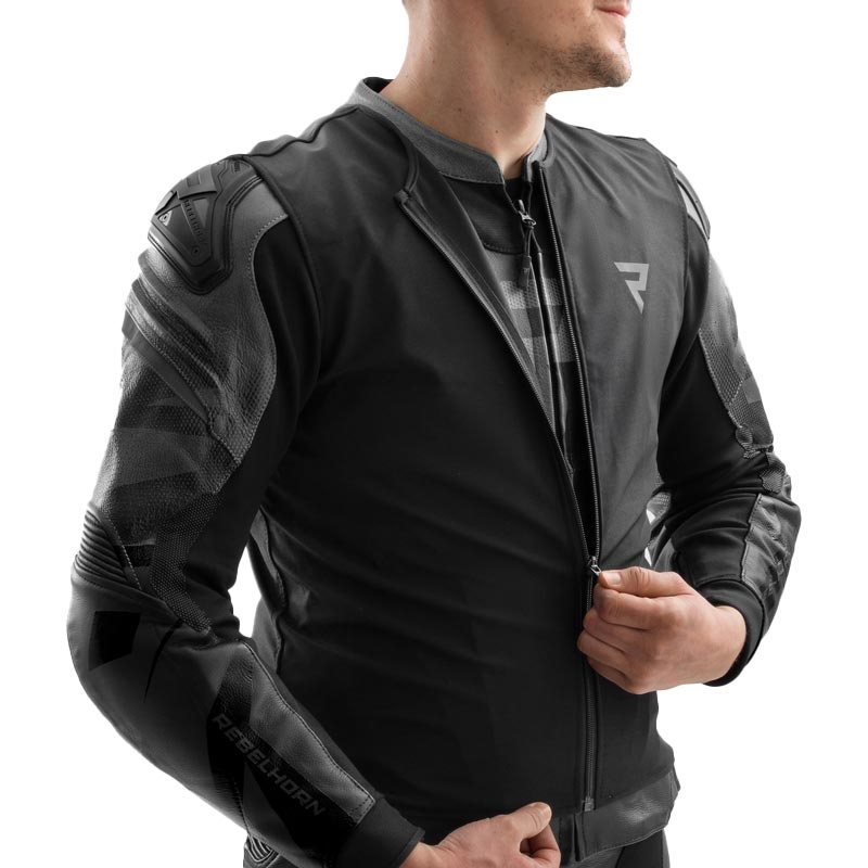 Chaqueta de cuero para motociclista Rebelhorn Inferno negra