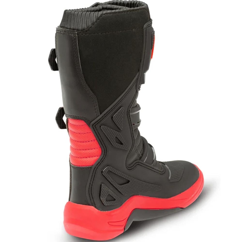 Botas de motocross Eleveit X-Peak para niños, color negro y rojo.