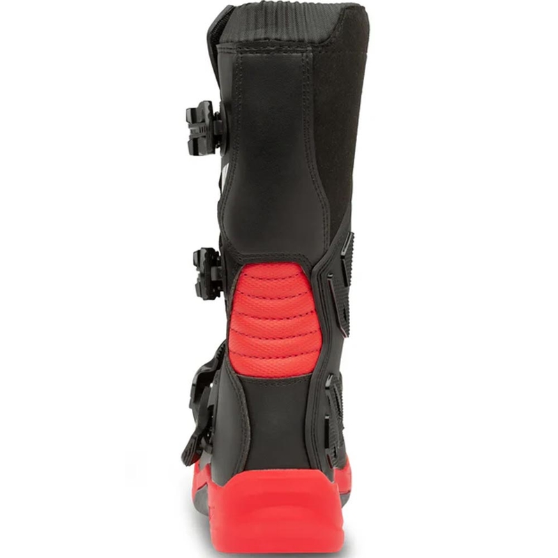 Botas de motocross Eleveit X-Peak para niños, color negro y rojo.