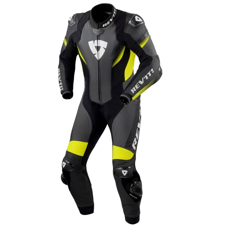 Revit Control Mono de cuero negro-amarillo flúo para moto
