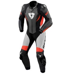 Revit Control Mono de cuero negro-rojo fluo para moto
