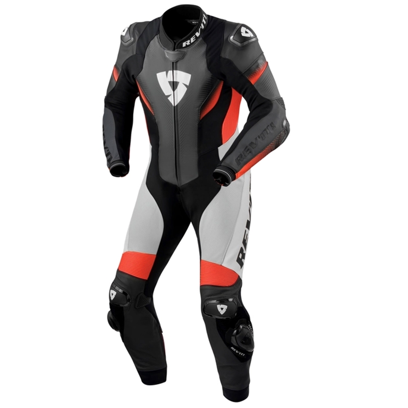 Revit Control Mono de cuero negro-rojo fluo para moto