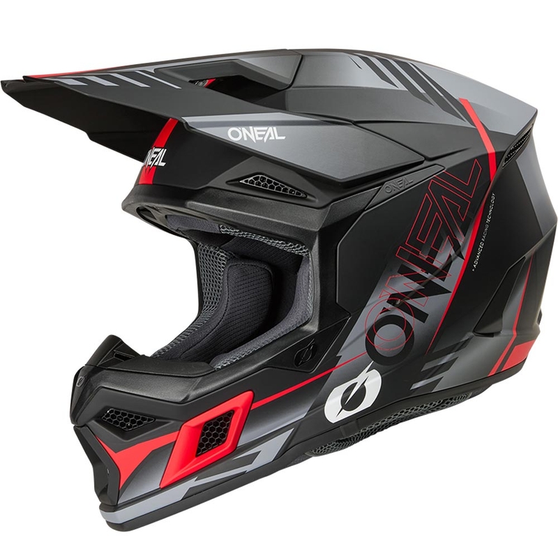 Casco de motocross O'Neal 3SRS Haze negro mate-gris-rojo