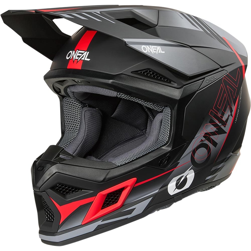 Casco de motocross O'Neal 3SRS Haze negro mate-gris-rojo