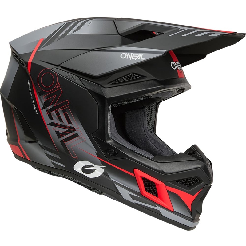 Casco de motocross O'Neal 3SRS Haze negro mate-gris-rojo