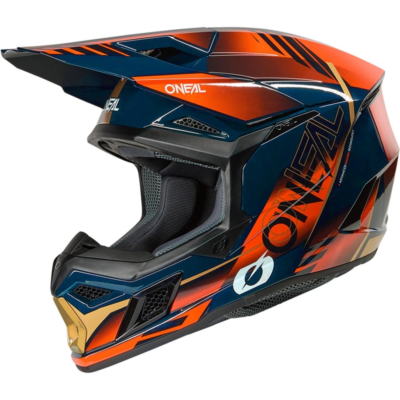 Casco de motocross O'Neal 3SRS Haze azul-naranja-dorado
