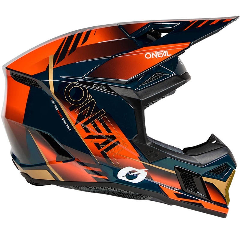 Casco de motocross O'Neal 3SRS Haze azul-naranja-dorado