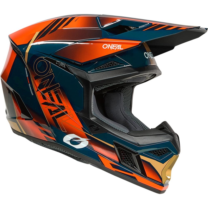 Casco de motocross O'Neal 3SRS Haze azul-naranja-dorado