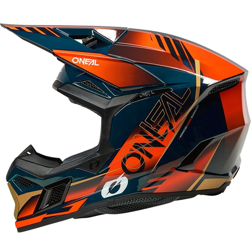 Casco de motocross O'Neal 3SRS Haze azul-naranja-dorado