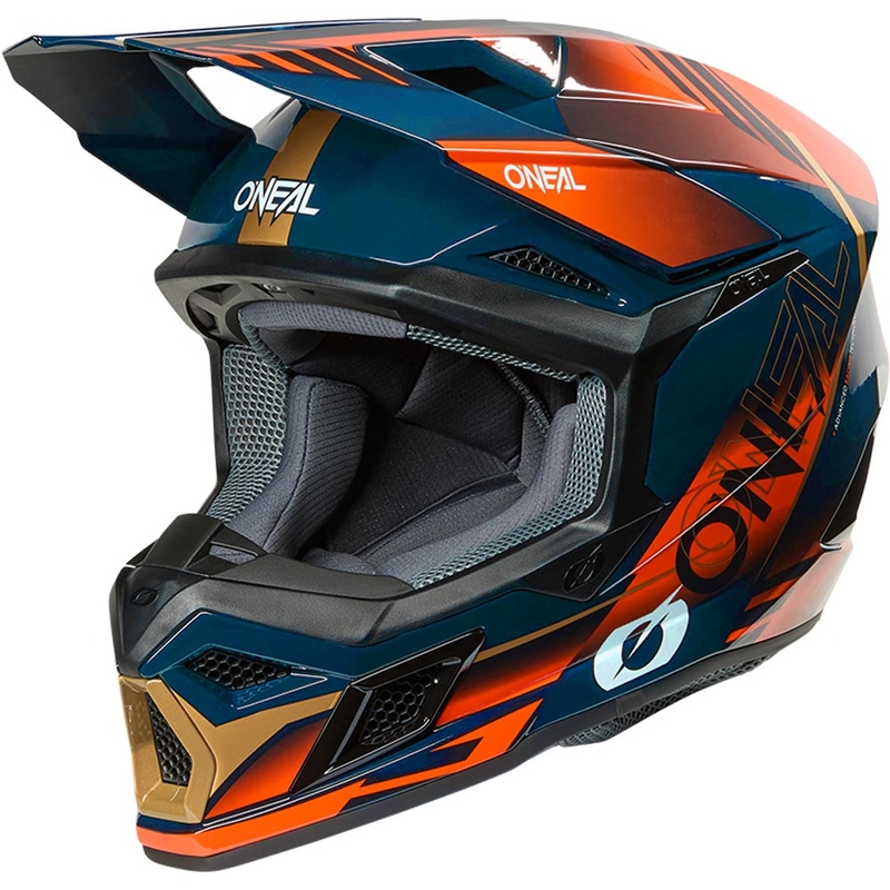 Casco de motocross O'Neal 3SRS Haze azul-naranja-dorado