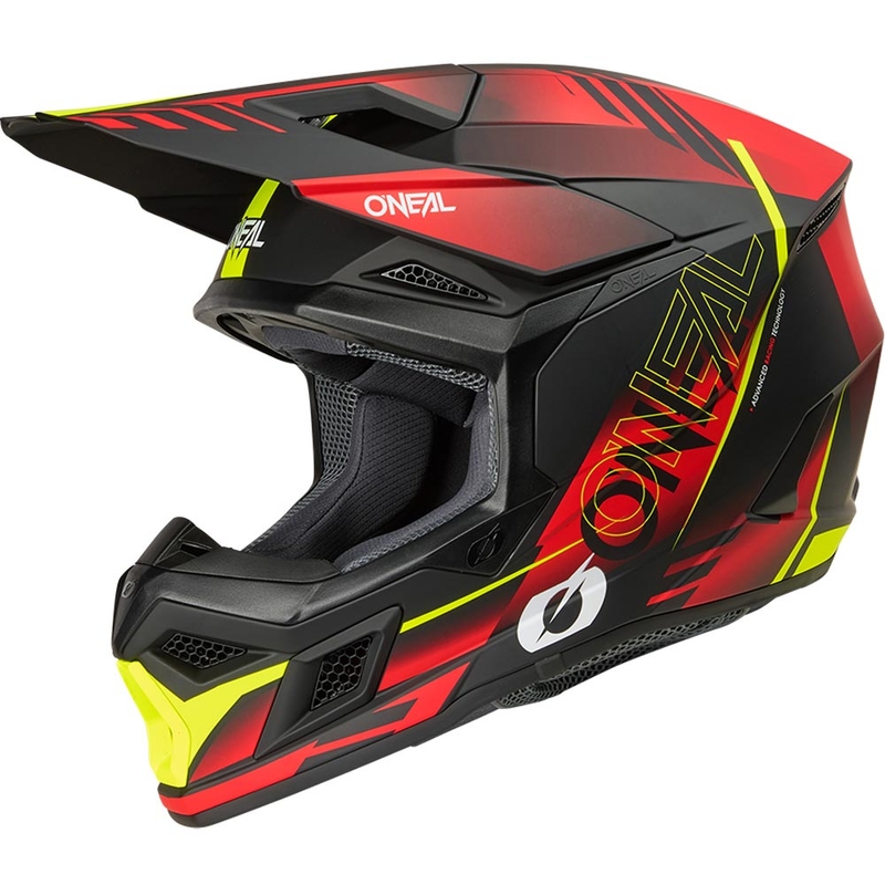Casco de motocross O'Neal 3SRS Haze negro mate-rojo-amarillo flúor