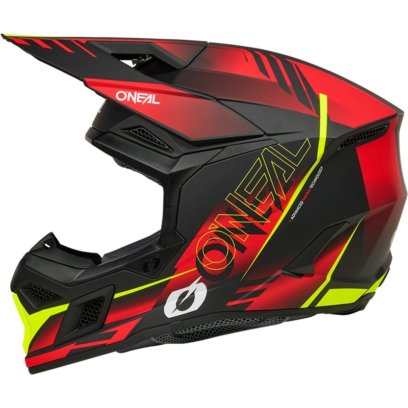 Casco de motocross O'Neal 3SRS Haze negro mate-rojo-amarillo flúor