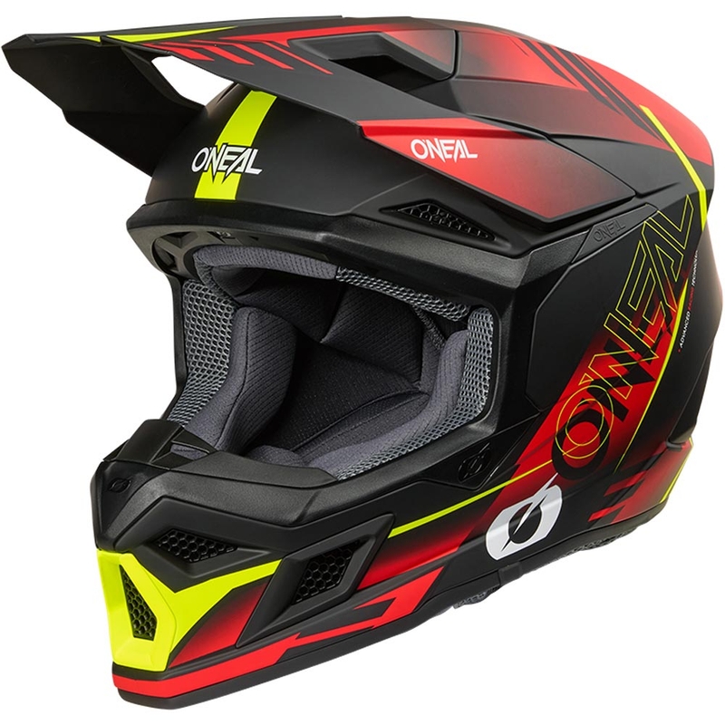 Casco de motocross O'Neal 3SRS Haze negro mate-rojo-amarillo flúor