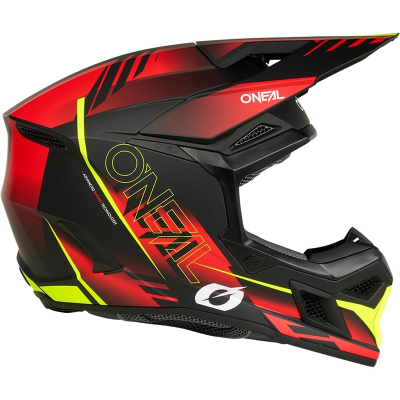 Casco de motocross O'Neal 3SRS Haze negro mate-rojo-amarillo flúor