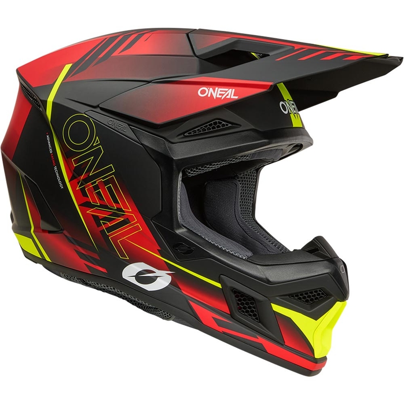 Casco de motocross O'Neal 3SRS Haze negro mate-rojo-amarillo flúor