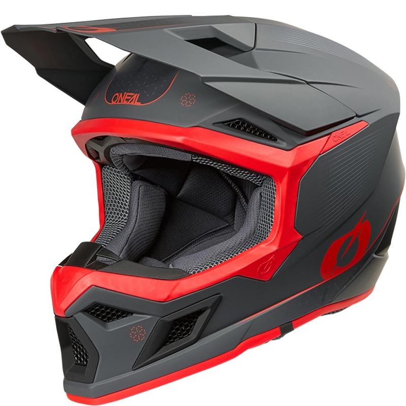 Casco de motocross O'Neal 3SRS E-stroke gris mate-rojo