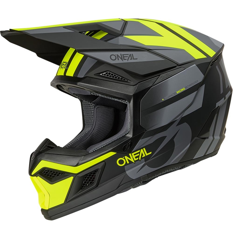 Casco de motocross O´Neal 3SRS Ride negro mate-gris-amarillo flúor