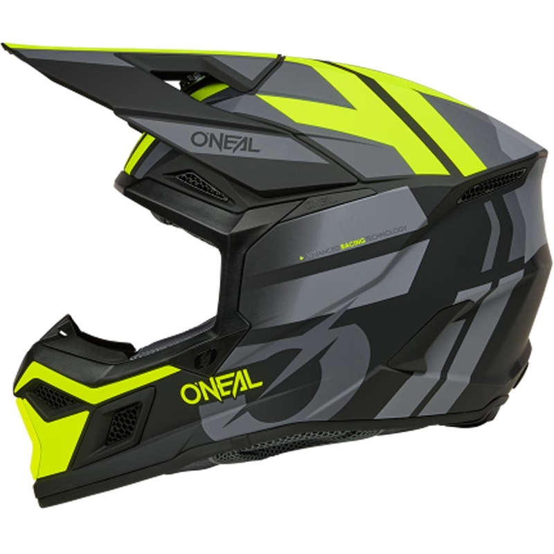 Casco de motocross O´Neal 3SRS Ride negro mate-gris-amarillo flúor