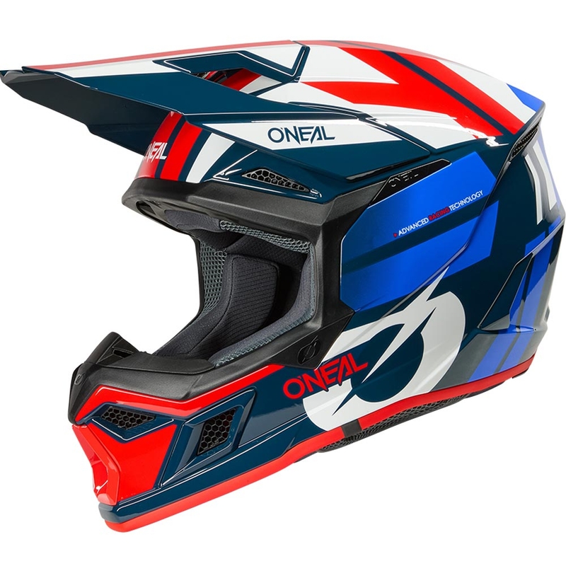 Casco de motocross O'Neal 3SRS Ride azul-blanco-rojo