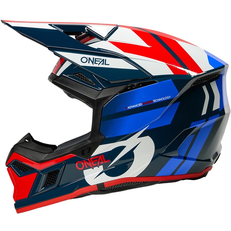 Casco de motocross O'Neal 3SRS Ride azul-blanco-rojo