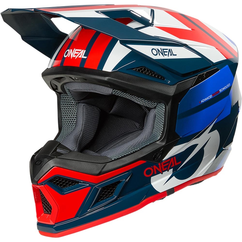 Casco de motocross O'Neal 3SRS Ride azul-blanco-rojo