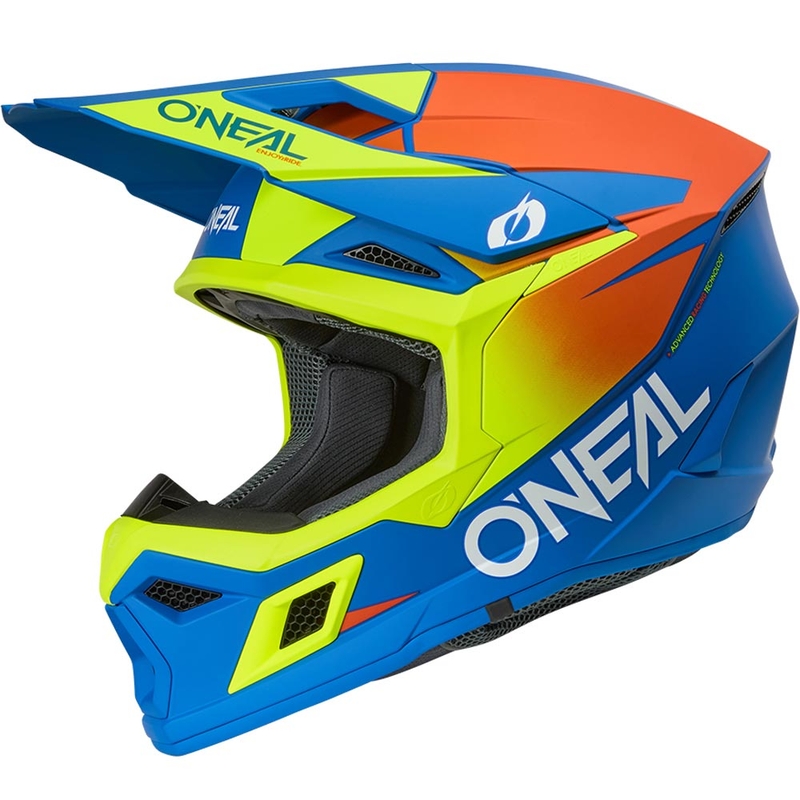 Casco de motocross O´Neal 3SRS, azul mate sólido-amarillo flúor