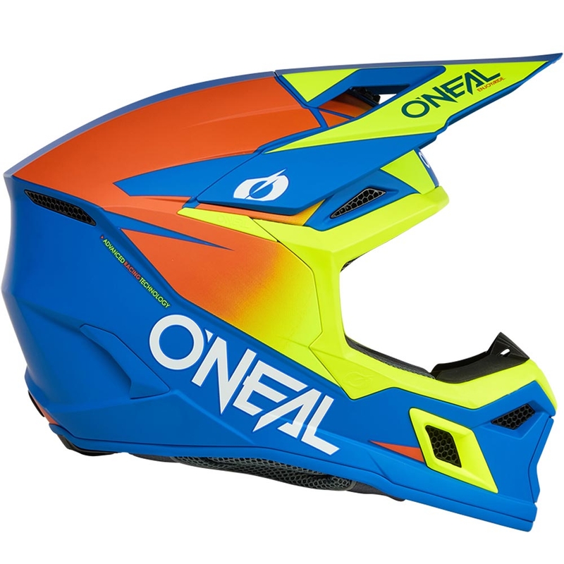 Casco de motocross O´Neal 3SRS, azul mate sólido-amarillo flúor