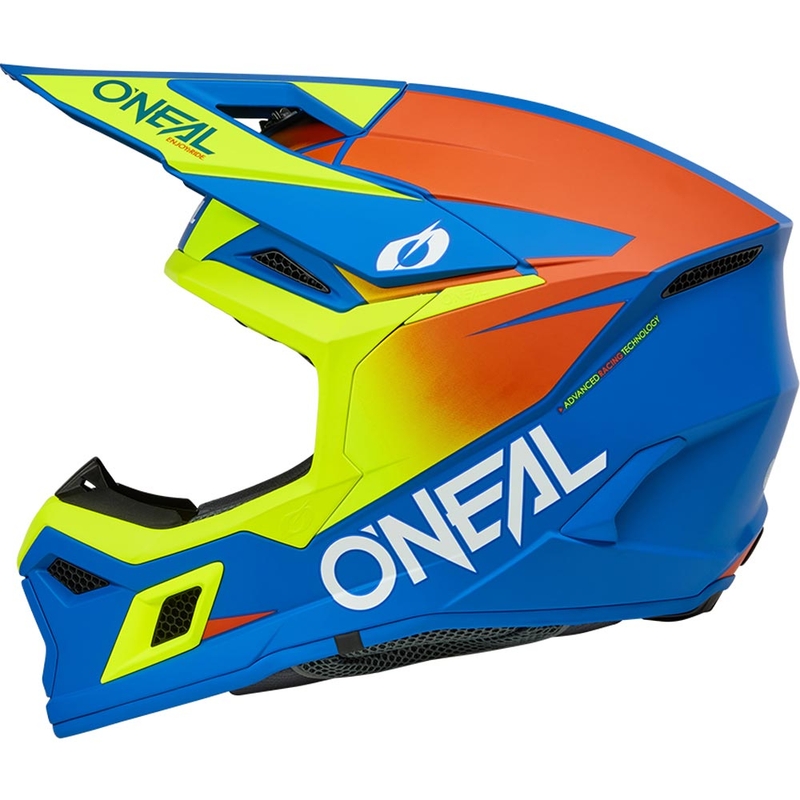 Casco de motocross O´Neal 3SRS, azul mate sólido-amarillo flúor