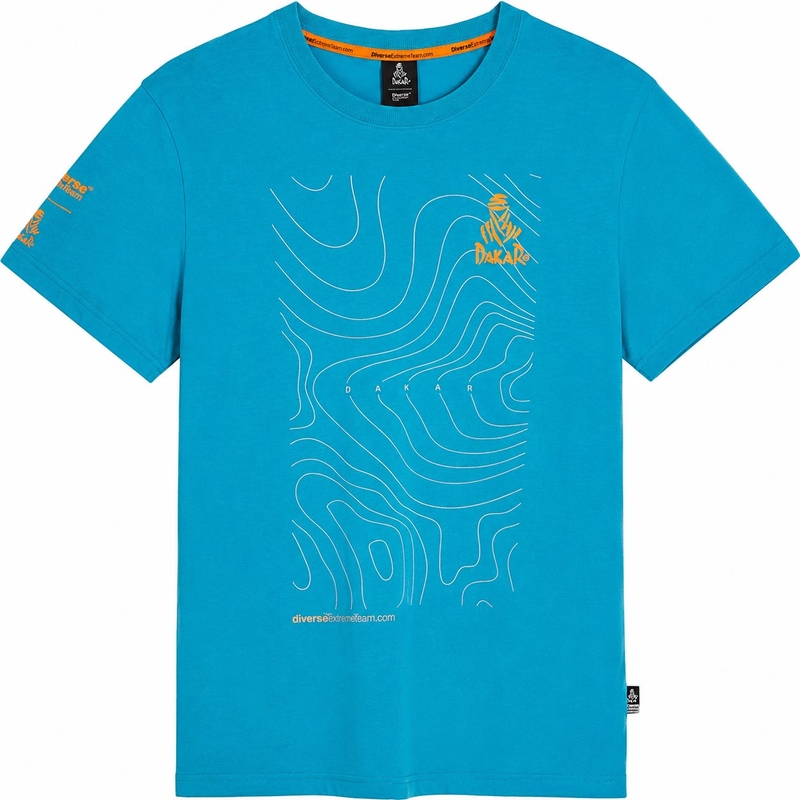 Camiseta azul con el mapa del Dakar
