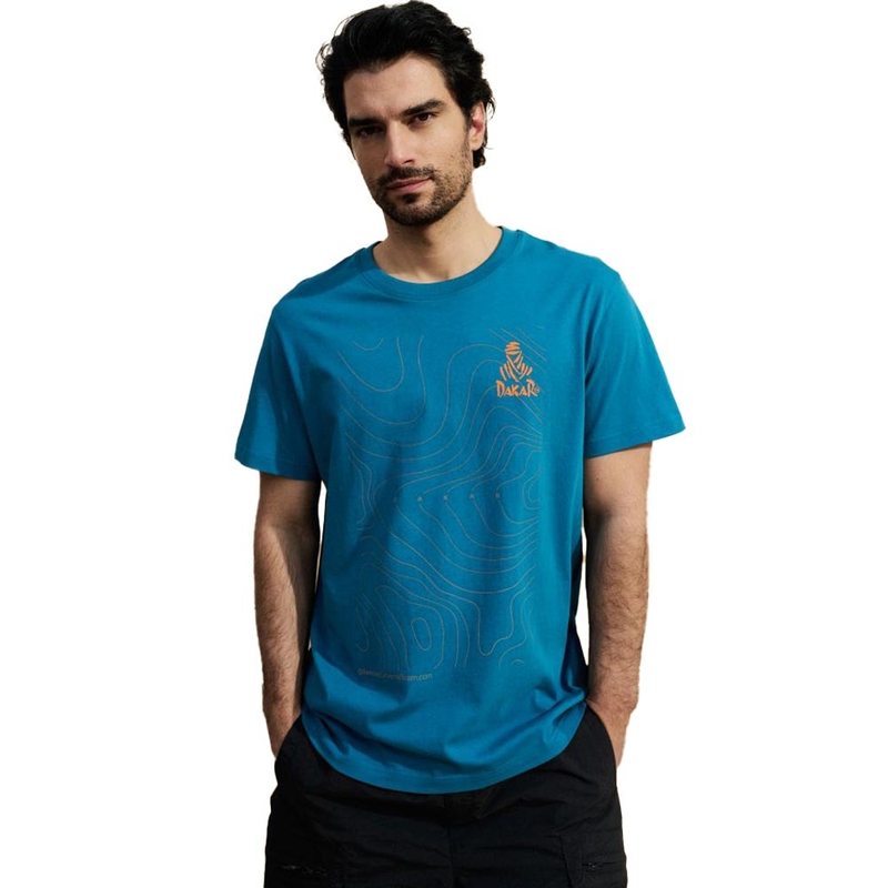 Camiseta azul con el mapa del Dakar