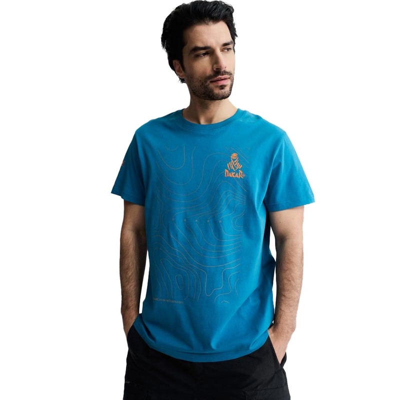 Camiseta azul con el mapa del Dakar