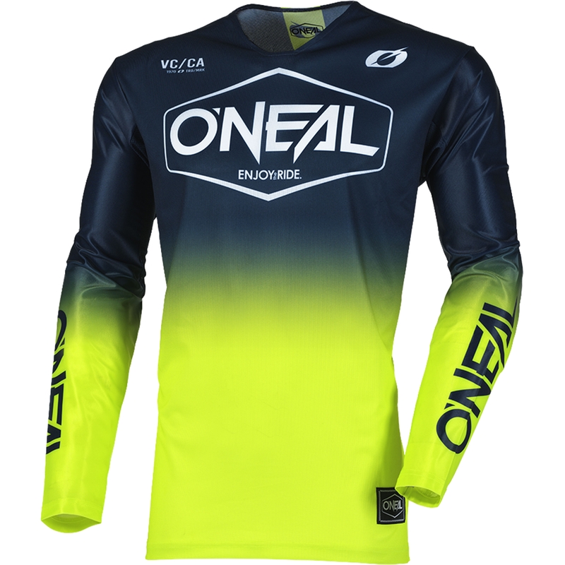 Camiseta de motocross O'Neal Mayhem Hexx azul-amarillo flúor
