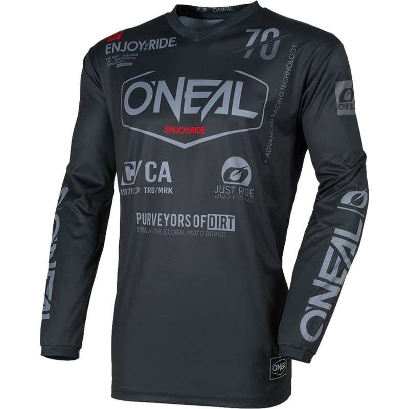 Camiseta de motocross O'Neal Element Brand, color negro y gris.